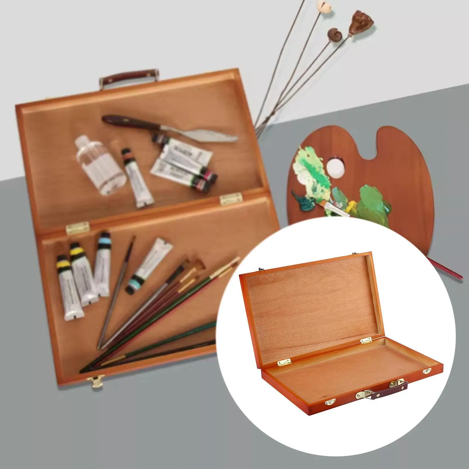 Wooden Painting Box Lightweight Handheld Portable Art Supply Organizer