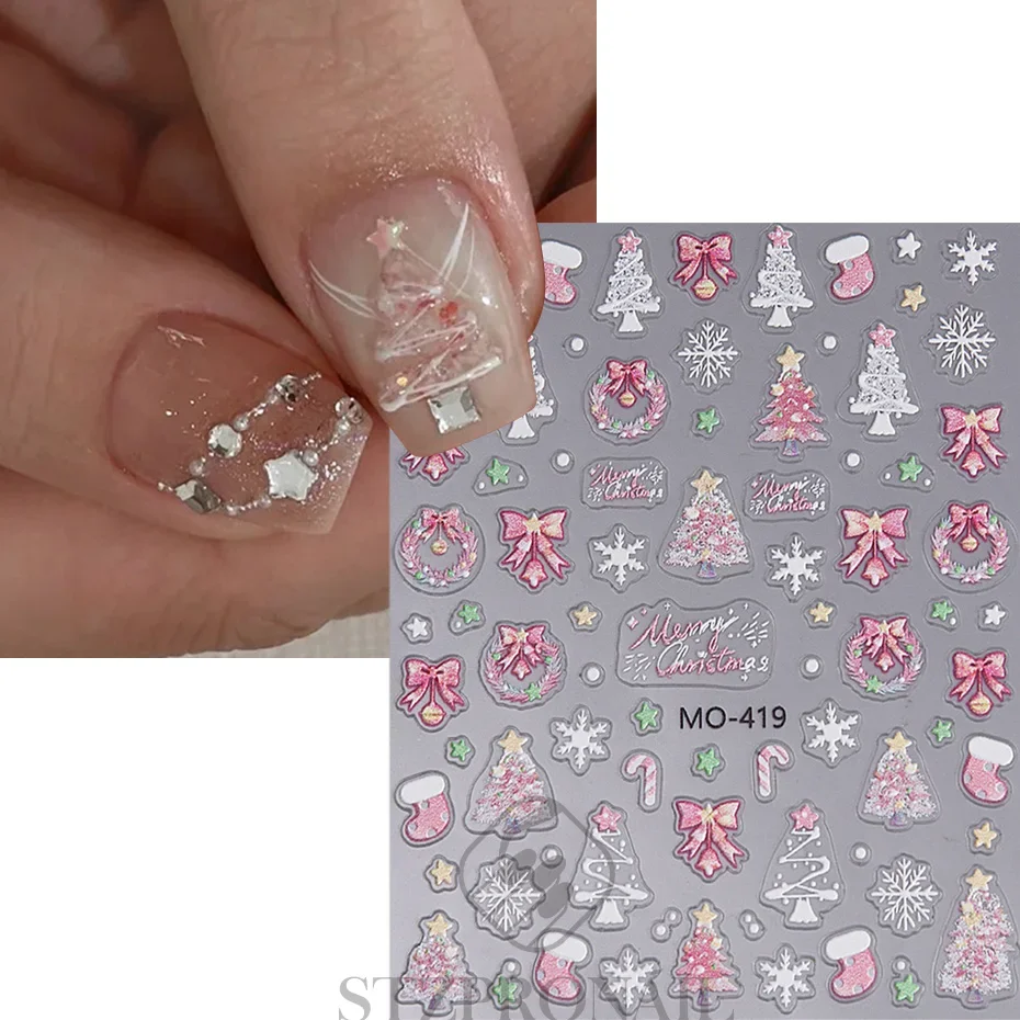 Natal adesivos de unhas 5d ouro branco elk floco de neve boneco de neve arco estrela árvore diy inverno natal decalque slider manicure arte decoração