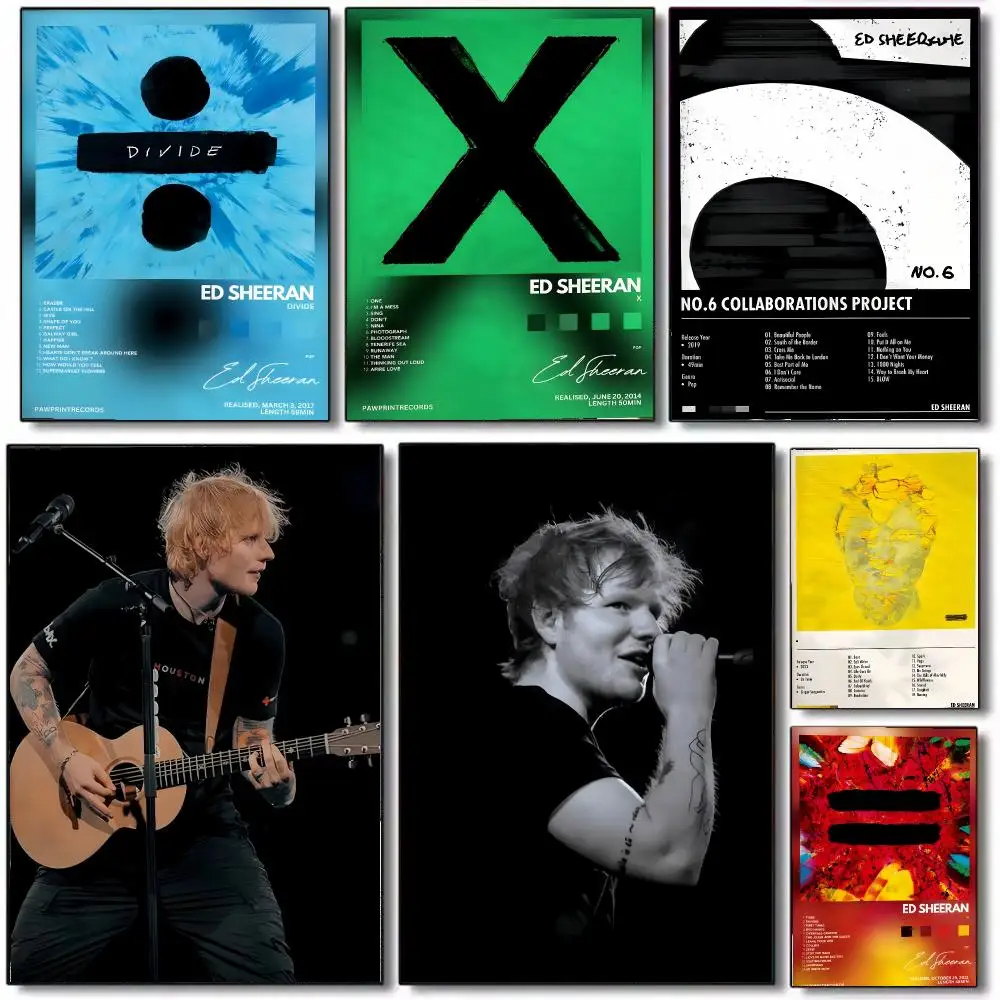 Soft Singer E-Ed Sheeran Poster Wall Art Printed Decor Sticker Stylish Home Gift for Living Room Bedroom Corridor Cafe