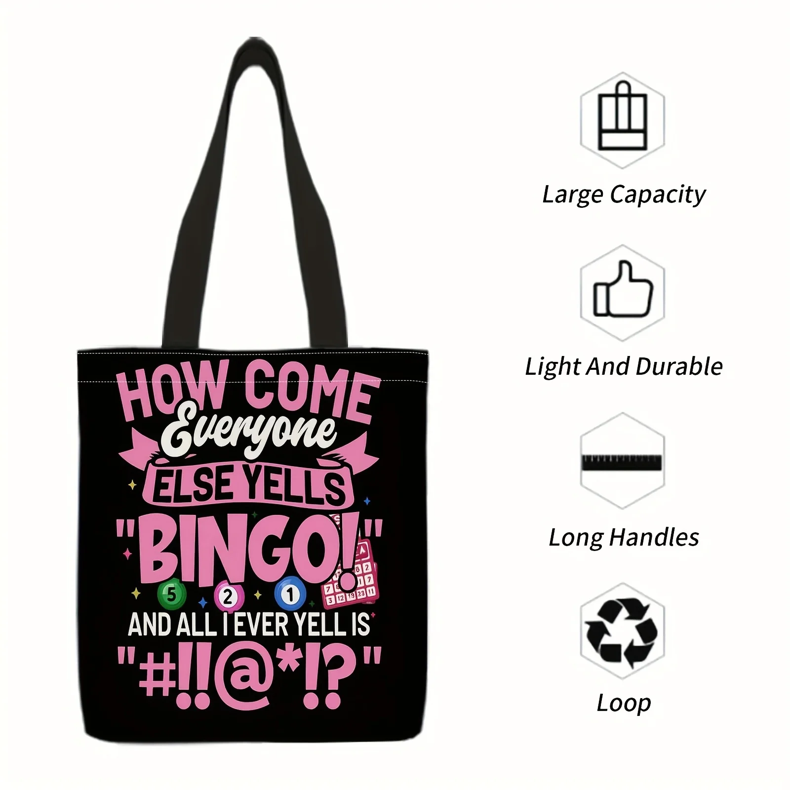 1pc Funny Bingo Game Tote Bag with 