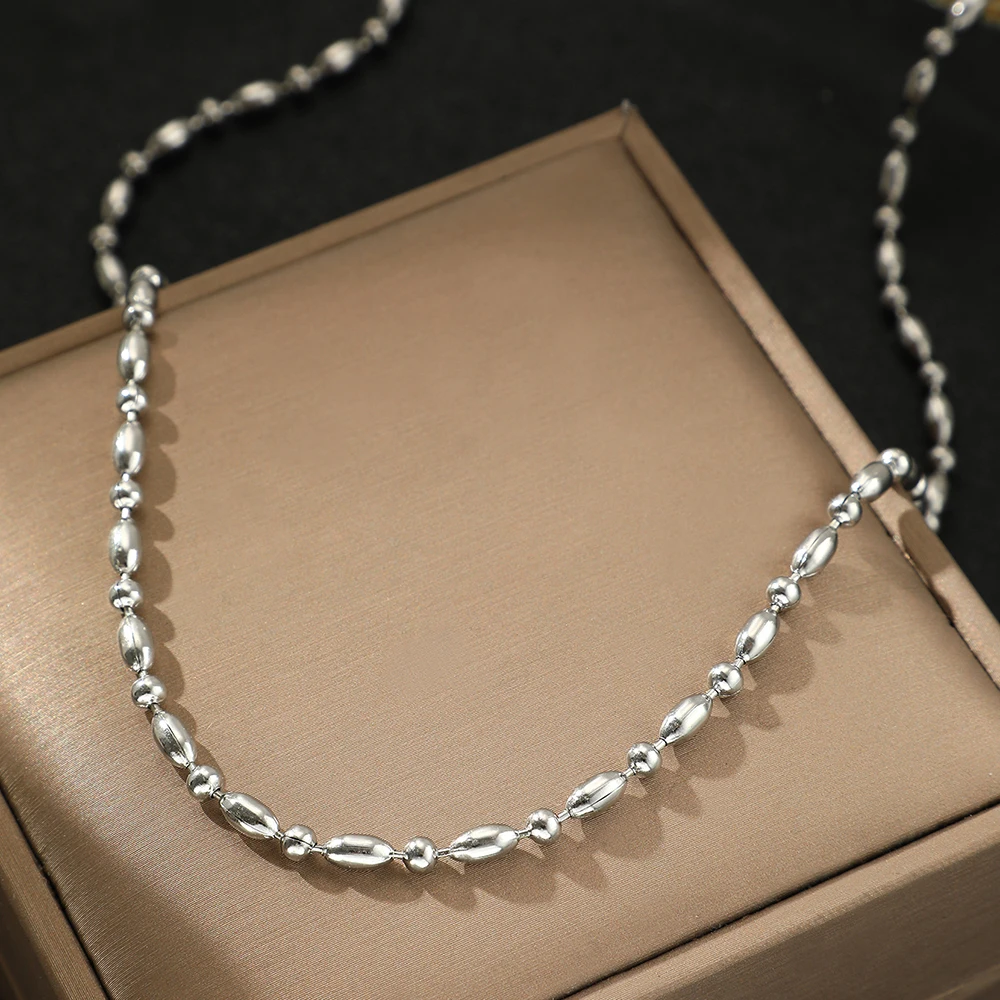 Stainless Steel Necklace New Popular Temperament Simple Beaded chains Delicate Necklace For Women Jewelry Party Gifts Daily Wear