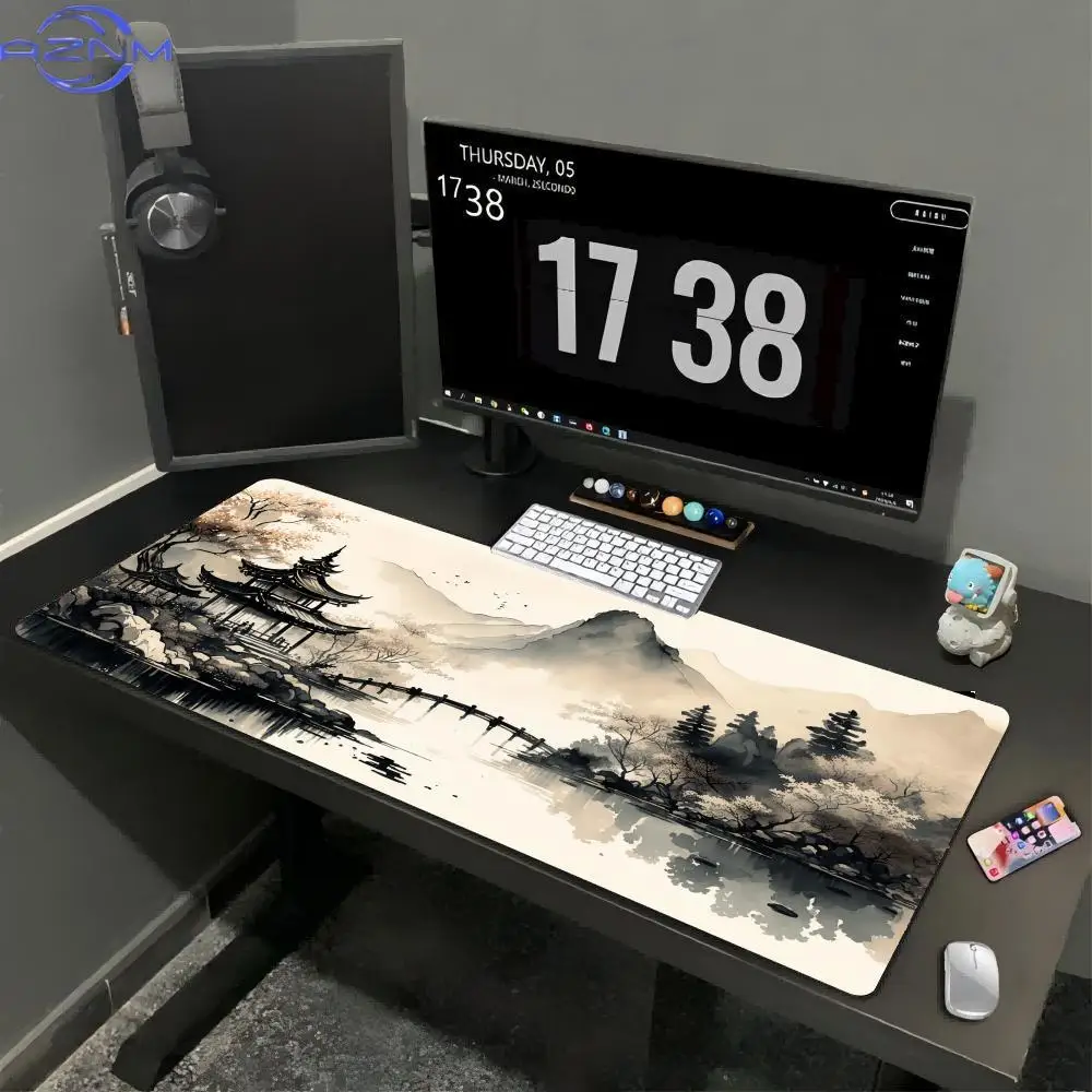 XXL Chinese Landscape Painting Mouse Pad Brown Texture 400x900 Art Mat Computer Office Gamer Desk Anti-Slip Gaming Keyboard Mat