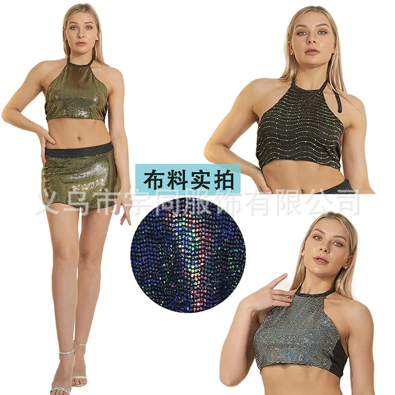 Nuovo modello 2025, fascia toracica con diamanti caldi in un unico pezzo, gilet sexy lucido, allacciatura, top a tubo con paillettes, performance sul palco