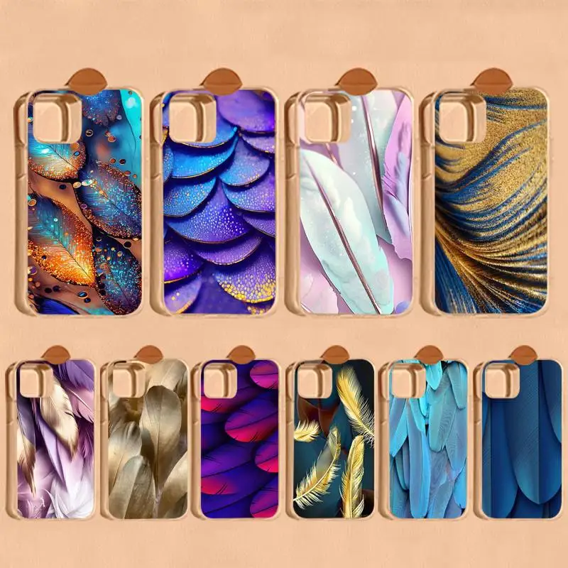 

Chic Bling Beautiful Feather Phone Case for iPhone 8 7 6 6S Plus X SE 2020 XR XS 14 11 12 13 Mini Pro Max Mobile Case