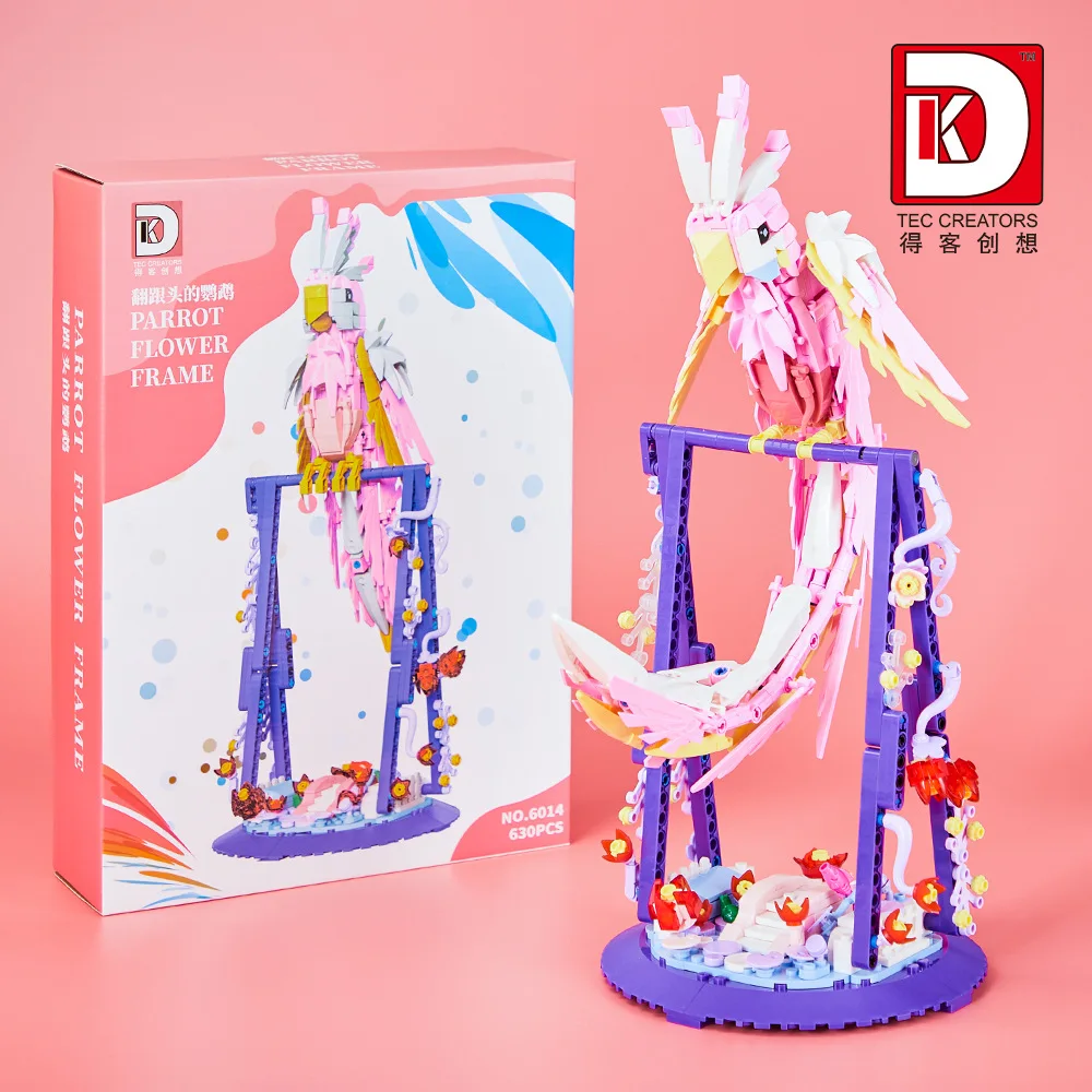 

6014 Pink bionic Parrot two-transformation Interactive building block Creative Assembly gift