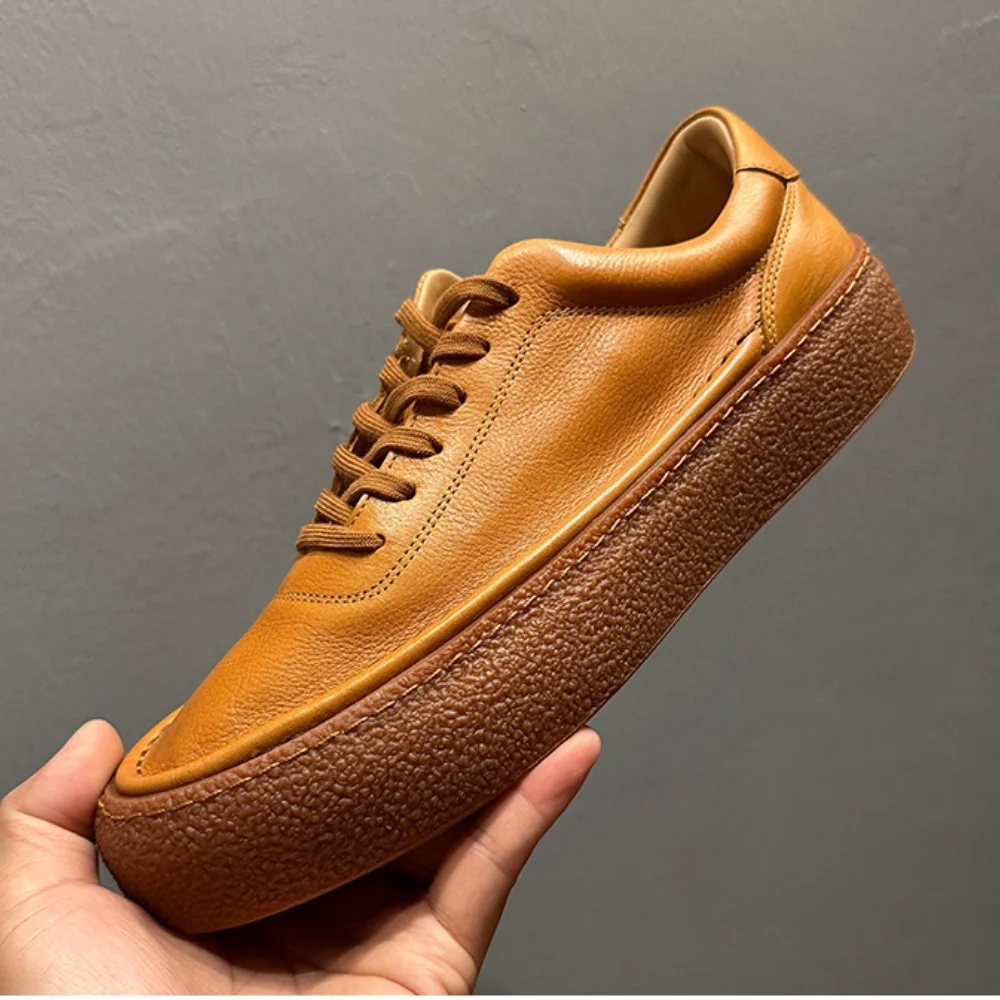 

QHCCID White Green Shoes Men's Autumn Spring Handmade Cowhide casual Shoes Comfortable Soft Bottom Casual Shoes for man