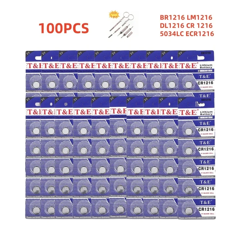 100PCS Coin Cells CR1216 Button Battery BR1216 LM1216 DL1216 CR 1216 5034LC ECR1216 3V Lithium Battery For Watch Car Key Remote