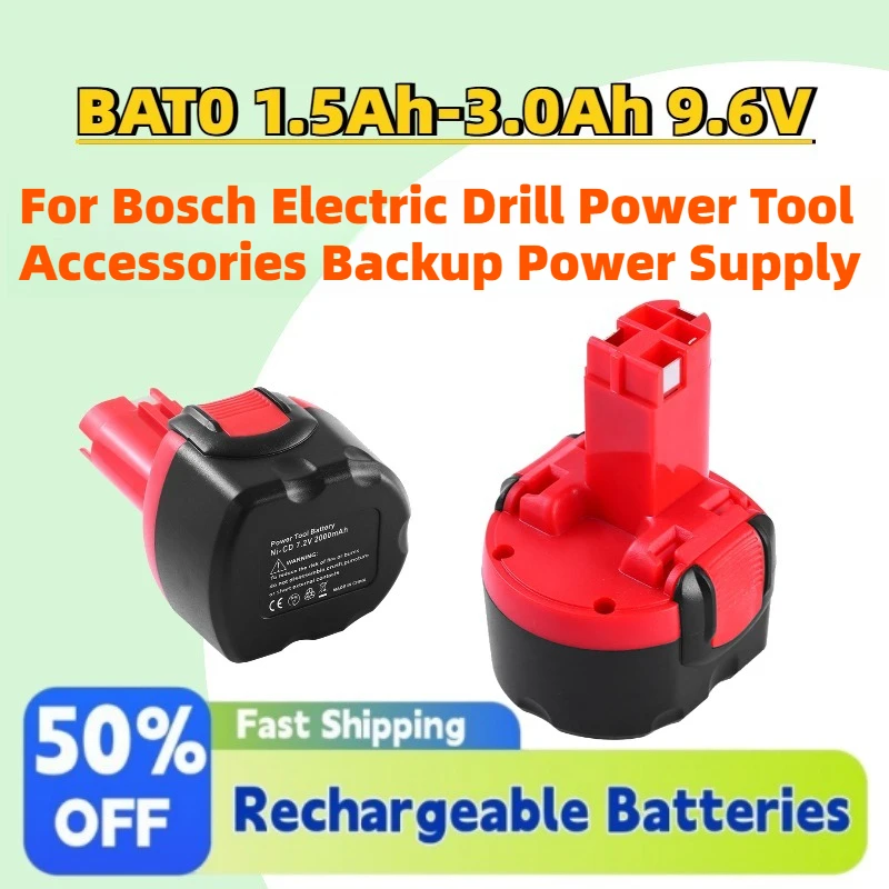Upgrade BAT0 1.5Ah-3.0Ah 9.6V NI-MH Rechargeable Batteries for Bosch Electric Drill Power Tool Accessories Backup Power Supply
