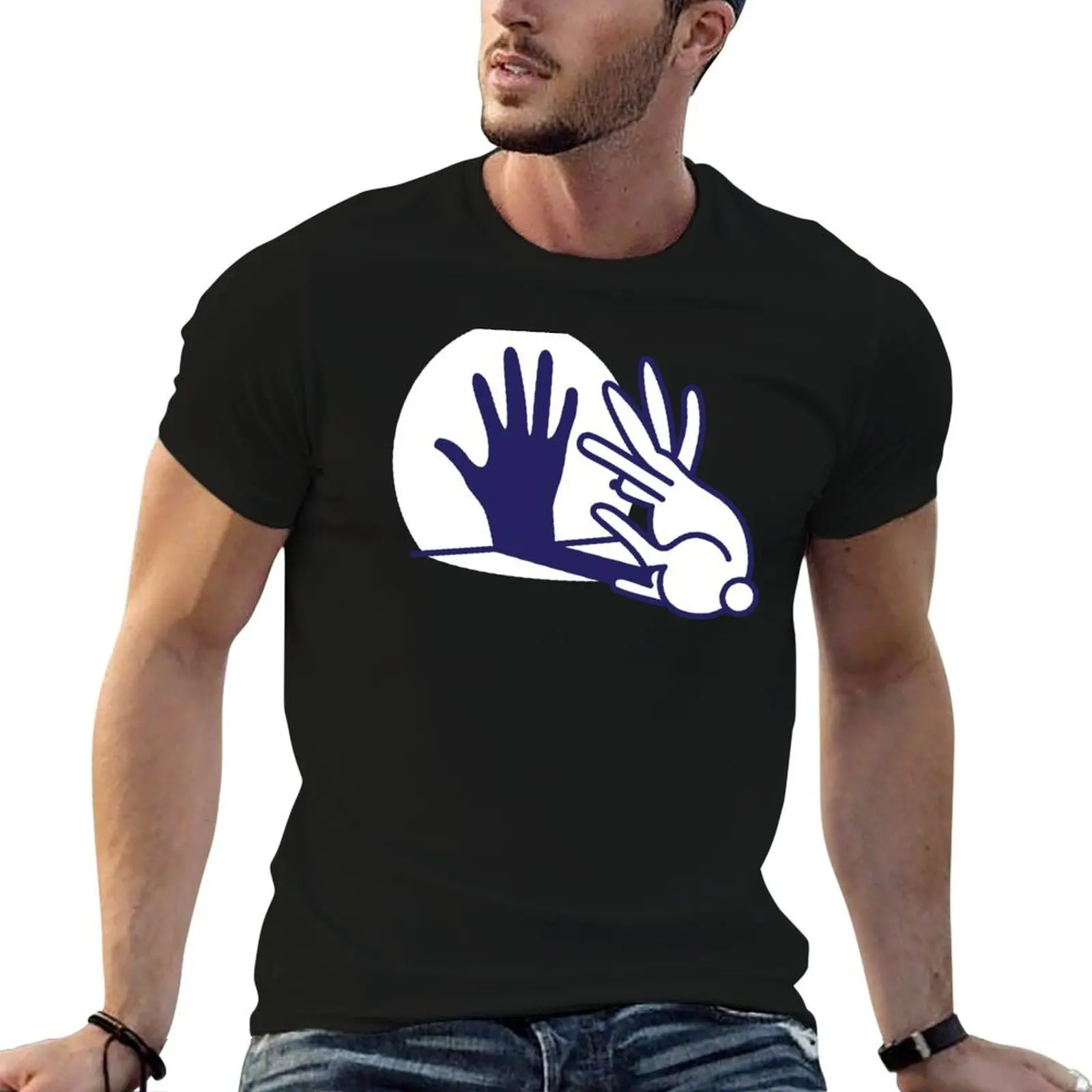 hand shadow rabbit T-Shirt cotton graphic tees vintage graphic tee T-shirts for men cotton
