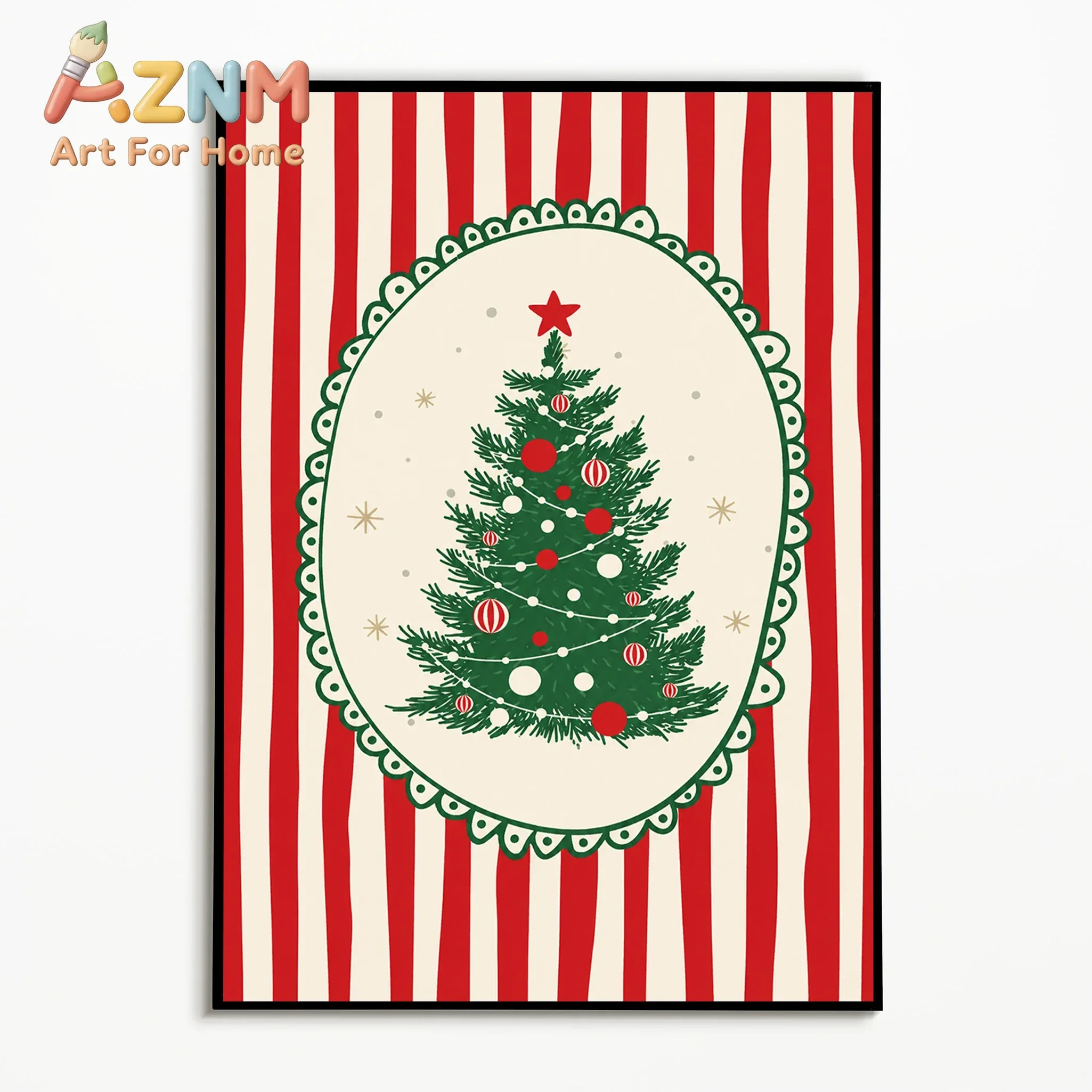 1PC Cute Red‑Bow Christmas Tree Poster Winter Minimalism Wall Art  New Year Canvas Printing Holiday Fall Gift Room Wall Decor