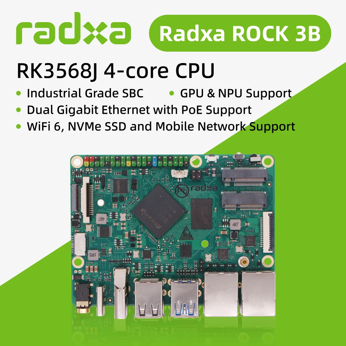 

Radxa ROCK 3B RK3568J 4-core CPU SBC, Industrial Grade, and HDMI with 4K Output,Radxa ROCK 3B RK3568 4-core CPU SBC,