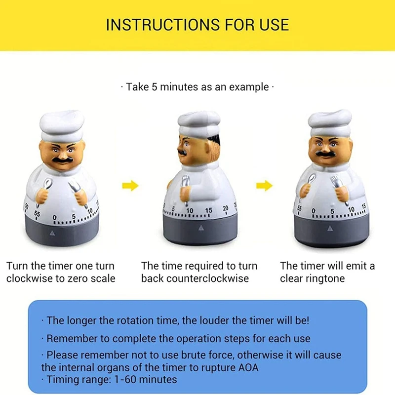 AS60-2X Egg Timer Short-Term Alarm Clock, 60 Minutes Kitchen Timer Cooking Baking Mechanical Countdown Timer Cooking Timer