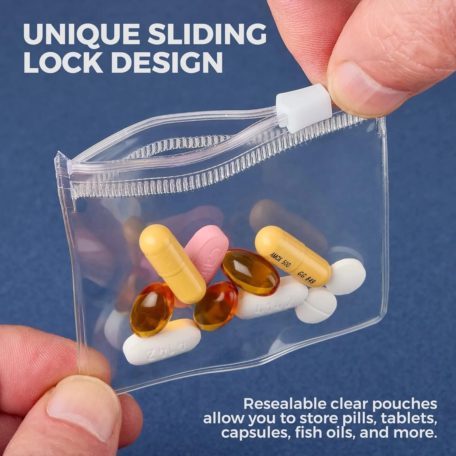 10 Pcs,Zippered Pill Pouch Bags -  Slide Lock Clear Plastic Mini Bags, BPA-Free for Pills Vitamins, Supplements, Medications, Jewelry, Crafts, Small Objects - Self-Sealing, Reusable, Travel-Friendly