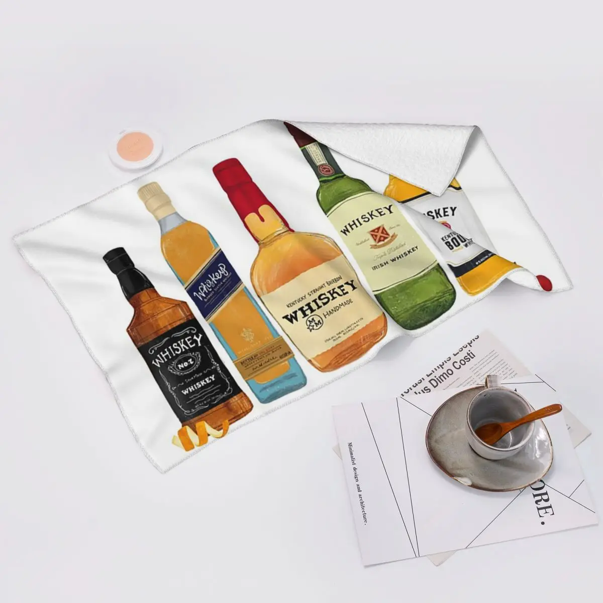 Custom Whiskey Bottles Illustration Soft Face Towel Quick Dry Pool Bath Cotton Towels Breathable