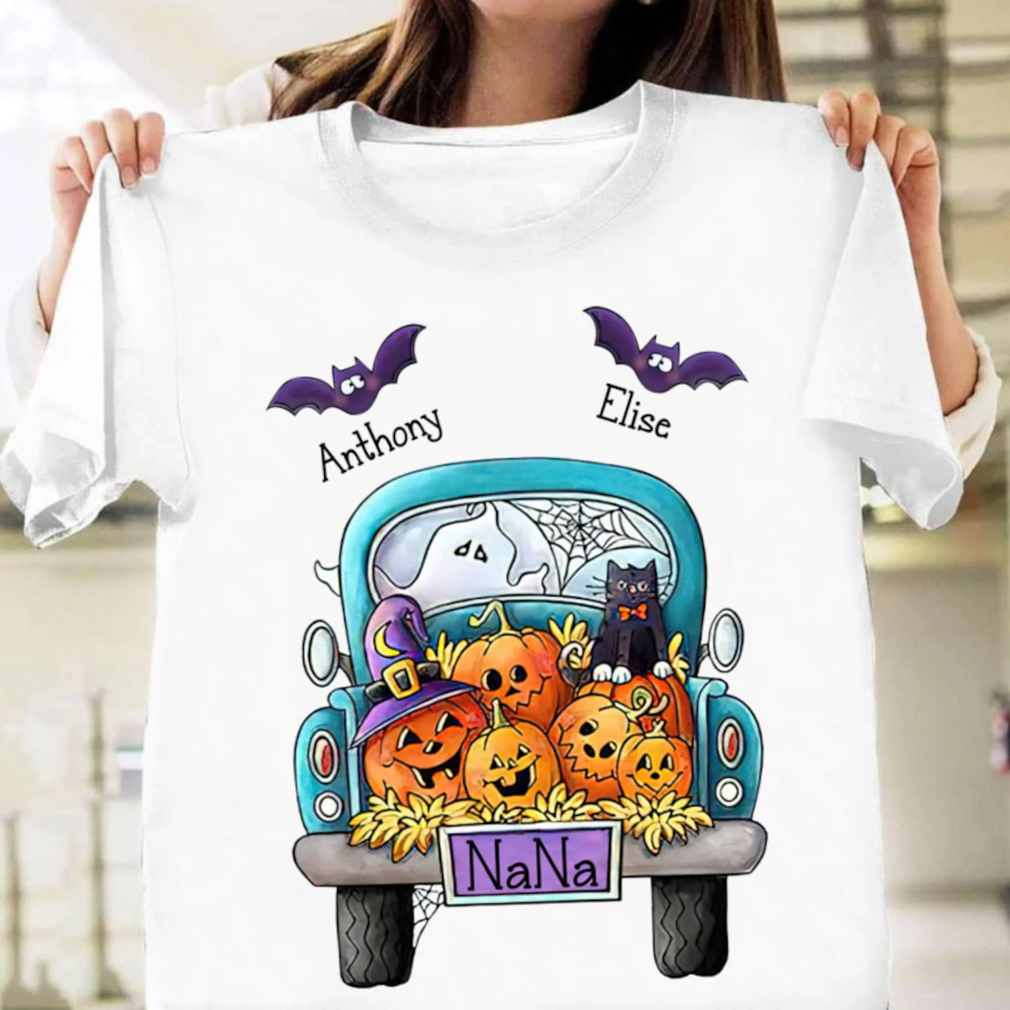 Customizable Grandma Halloween Sweat T Shirt Spooky Grammy Nana Mimi Old Pumpkin Truck Costume Personalized