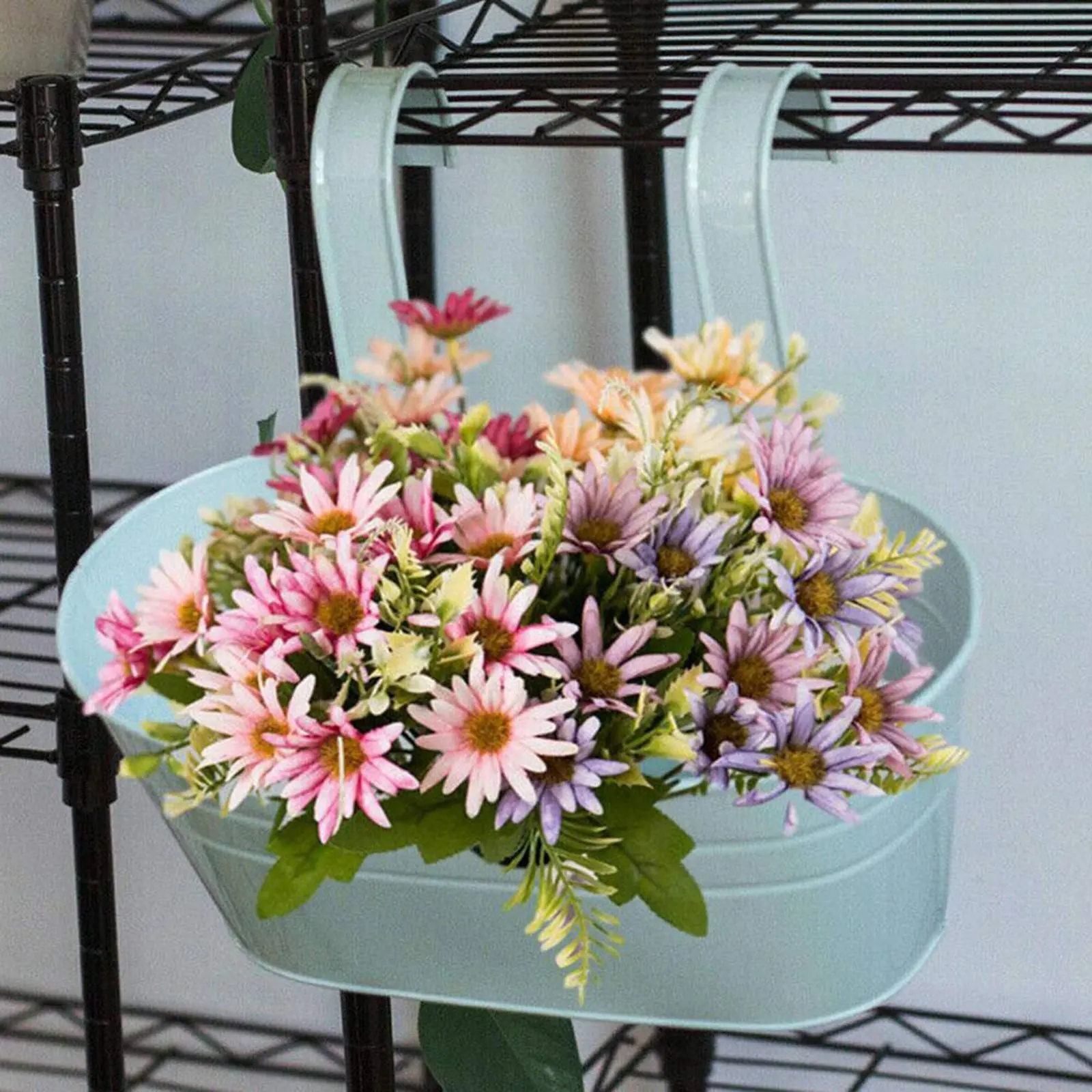 

Detachable Hook Container Planter Long-Lasting Iron Hanging Container Planter Hanging Flower Pot Easy Installation Railing