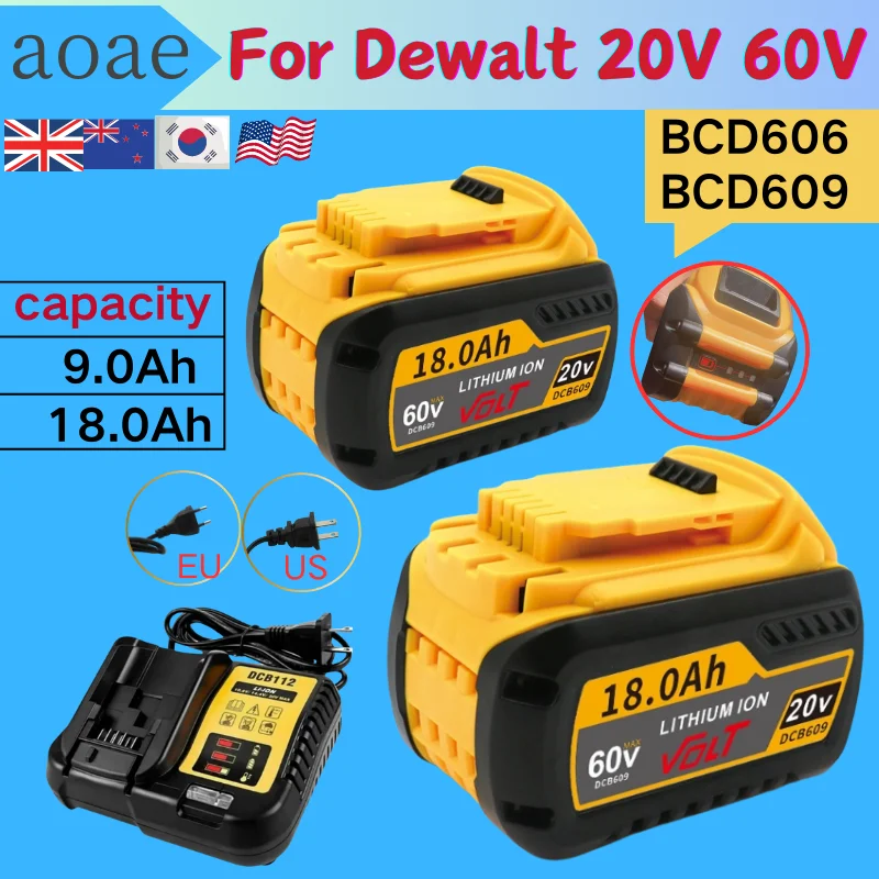 For DEWALT 18V20V/60V MAX Compatible DCB609 DCB547-XJ DCB200 DCB201 DCB609 DCB182,DCB204 Battery for Flexvolt 18Ah Max Battery