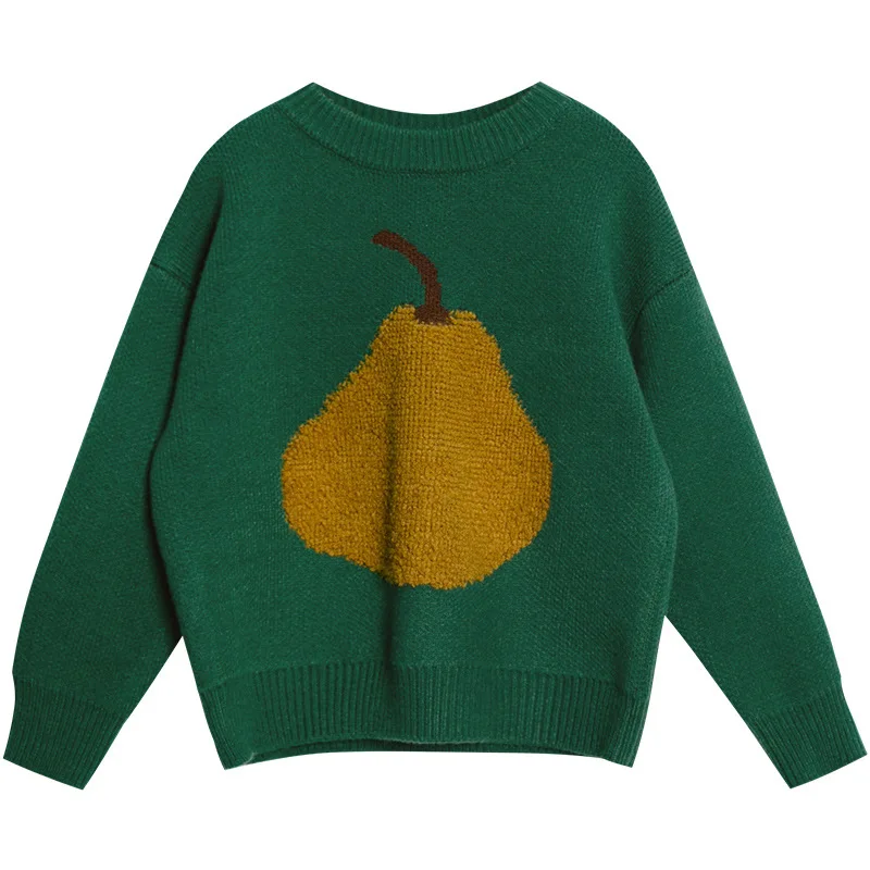 New Winter Kids sweater Pear Embroidery Children\'s thicken warm knitwear Tops Boys soft loose knit pullover