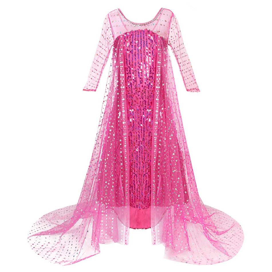 Frozen Princess Elsa Costume Girl Tulle con paillettes Lunghezza pavimento Abito elegante Disney Set cosplay classico Abito da ragazza di fiori da sposa