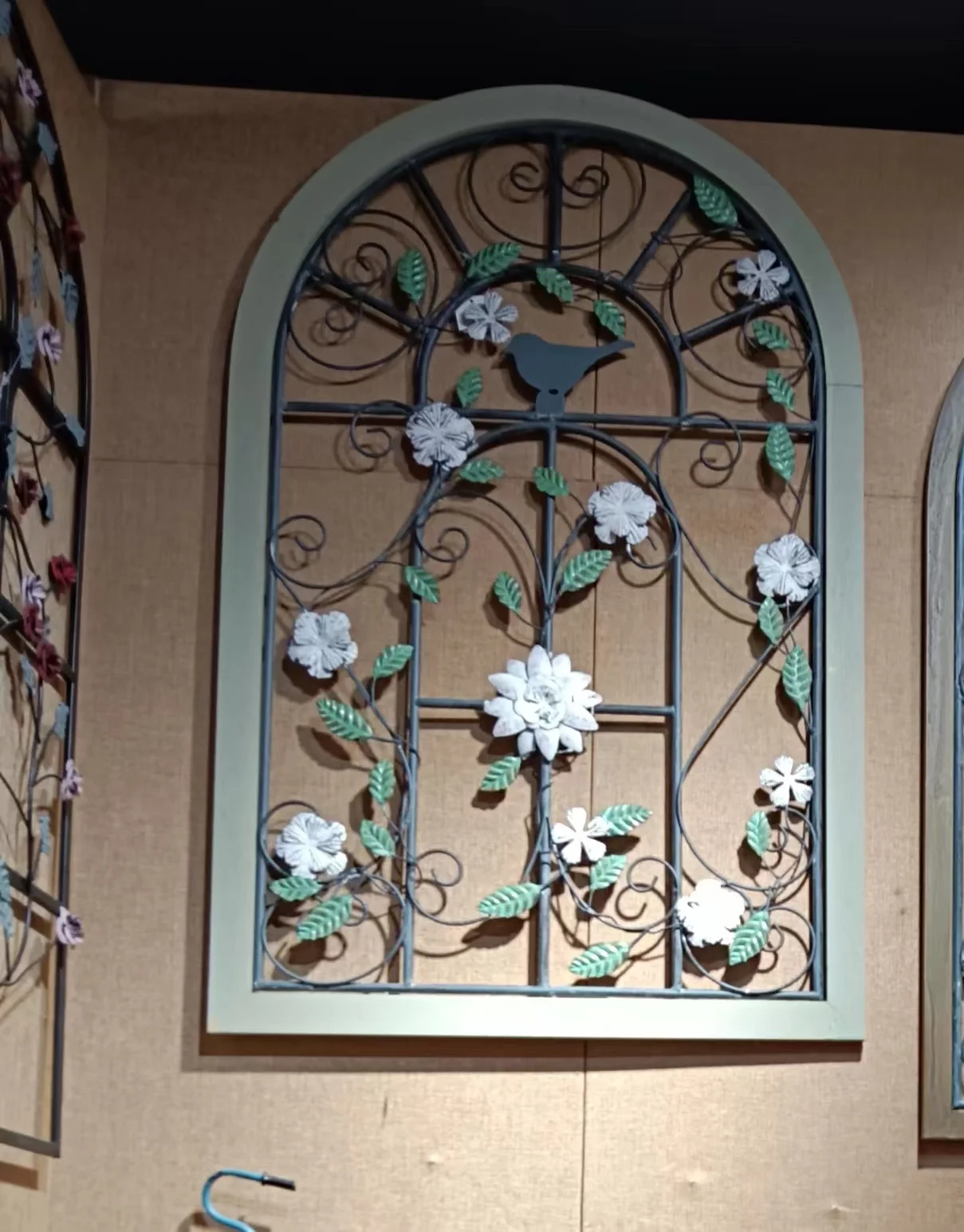

American country retro wrought iron fake window European mirror wall