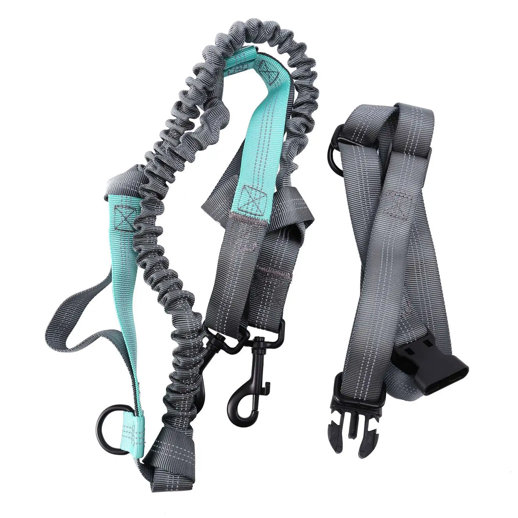AS94-2X Hands Waist Dog Leash With Dual Bungees, Free Control For Up To 150 Lbs Dogs, Durable Dual-Handle Bungee Leash