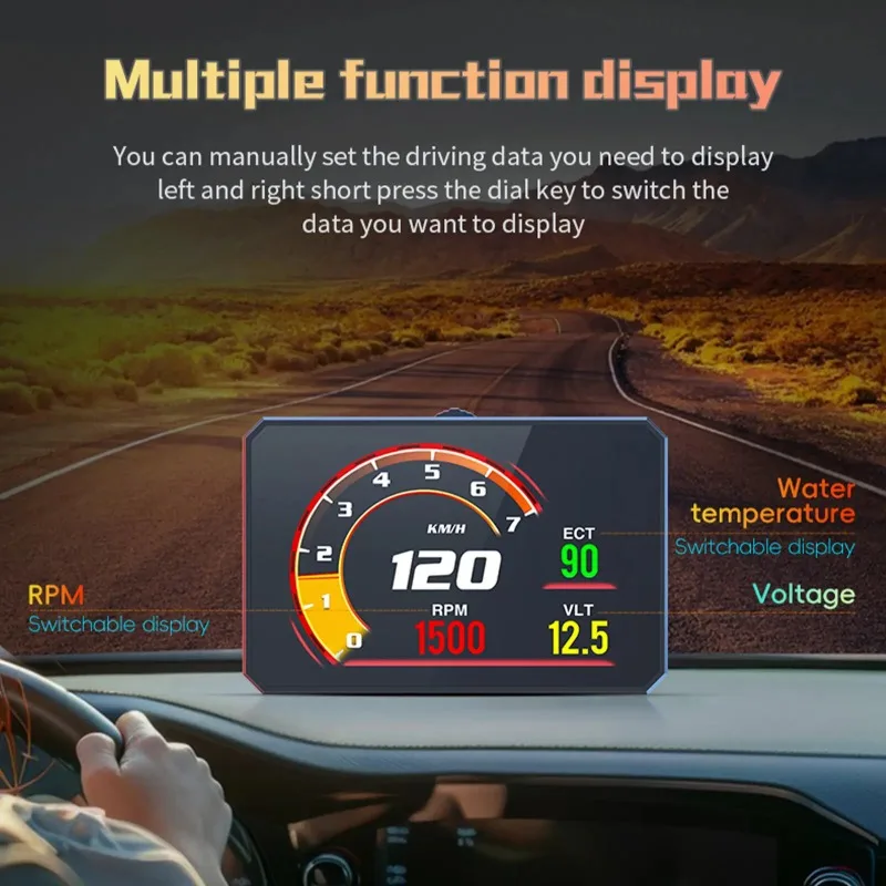 

Universal OBD2 HUD Head-Up Display P16S LCD Car Instrument Cluster for Real Time Speed RPM Voltage Intelligent Driving Data