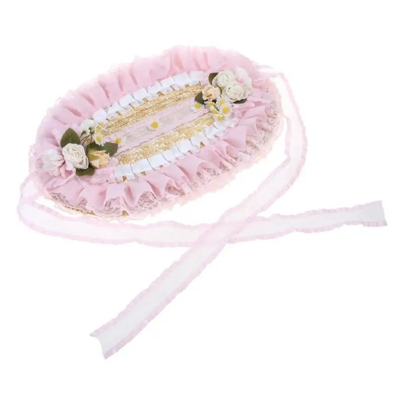 

39BD Шляпа от солнца ручной работы с кружевным декором в придворном стиле чаепития для Лолиты в викторианском стиле