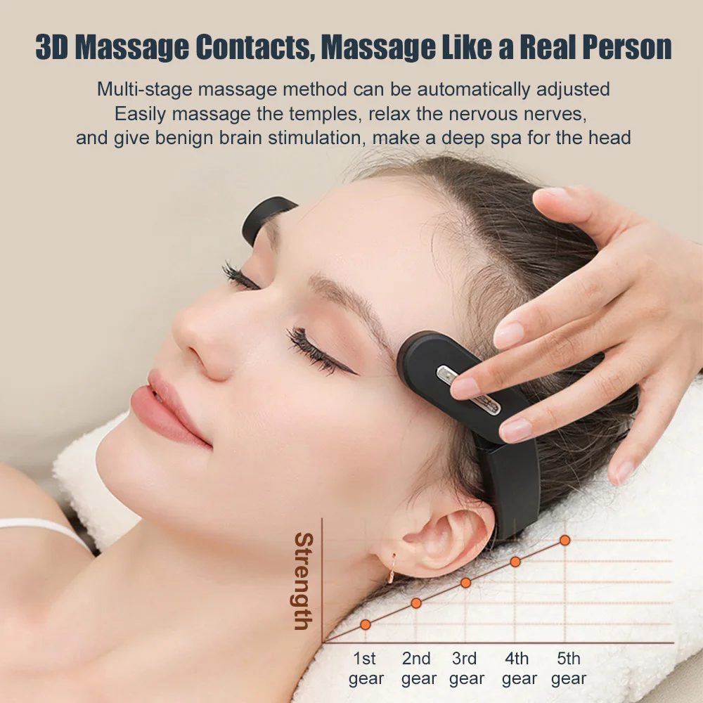 مدلك معبد الرأس الكهربائي EMS محفز الدماغ الحالي الصغير الاهتزاز التدفئة الصحة نبض العلاج تحسين جودة النوم