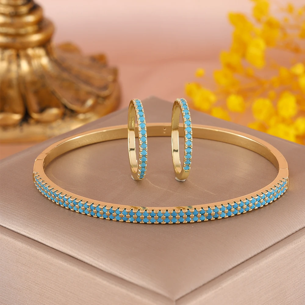 ZAKOL 3-teiliges Set: Auffälliges Doppelreihiges Rundes CZ-Armband und Ringe für Damen, Exquisiter Türkis-Zirkon-Schmuck, Einfaches Schmuckgeschenk – Detail 6