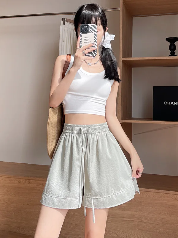 Ladies Loose Casual orts Pure Color Polyester Fiber l Waist Comfortable Fit Summer Faion Women's Clothing