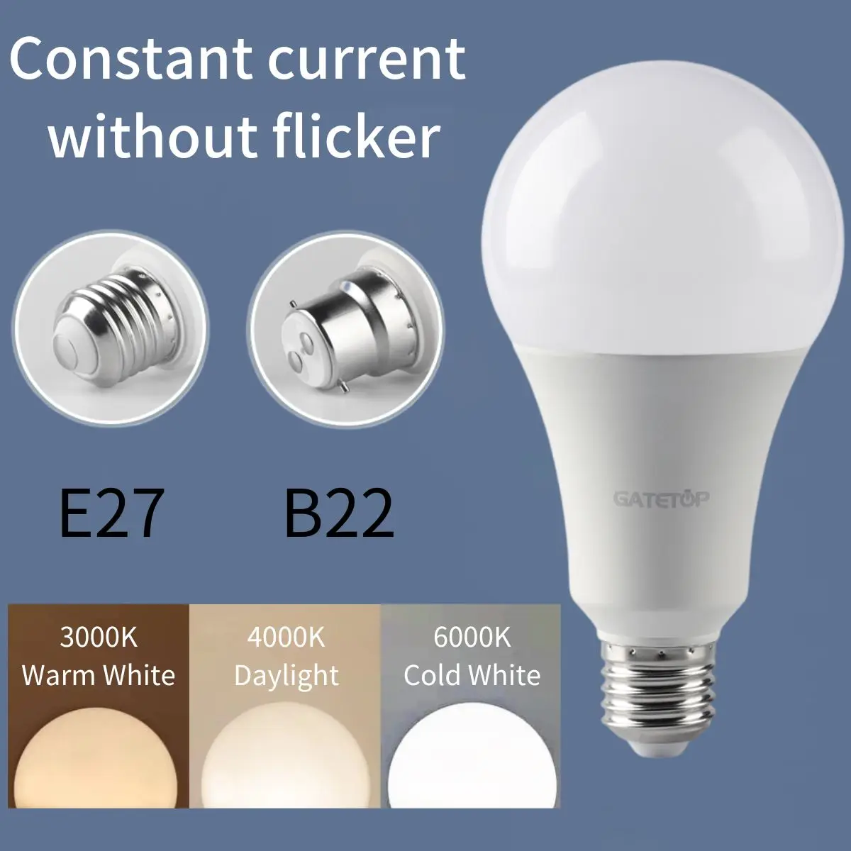 Bombilla LED silenciada de 3 colores con memoria, luz blanca cálida, alta eficiencia luminosa, AC110, AC220V, E27, B22, 8W-24W, 1-10 piezas