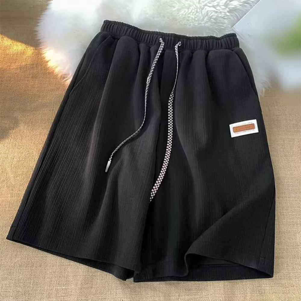 Knitted Drawstring Wide-leg Pants Elastic Waistband Polyester Moderate Elasticity Comfortable Casual Trousers Trendy