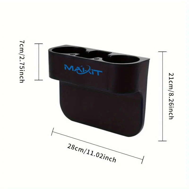 Makit 1pc Black Leather Car Seat Storage Box, Multifunctional Slotted Organizer, Built-in water cup holder design