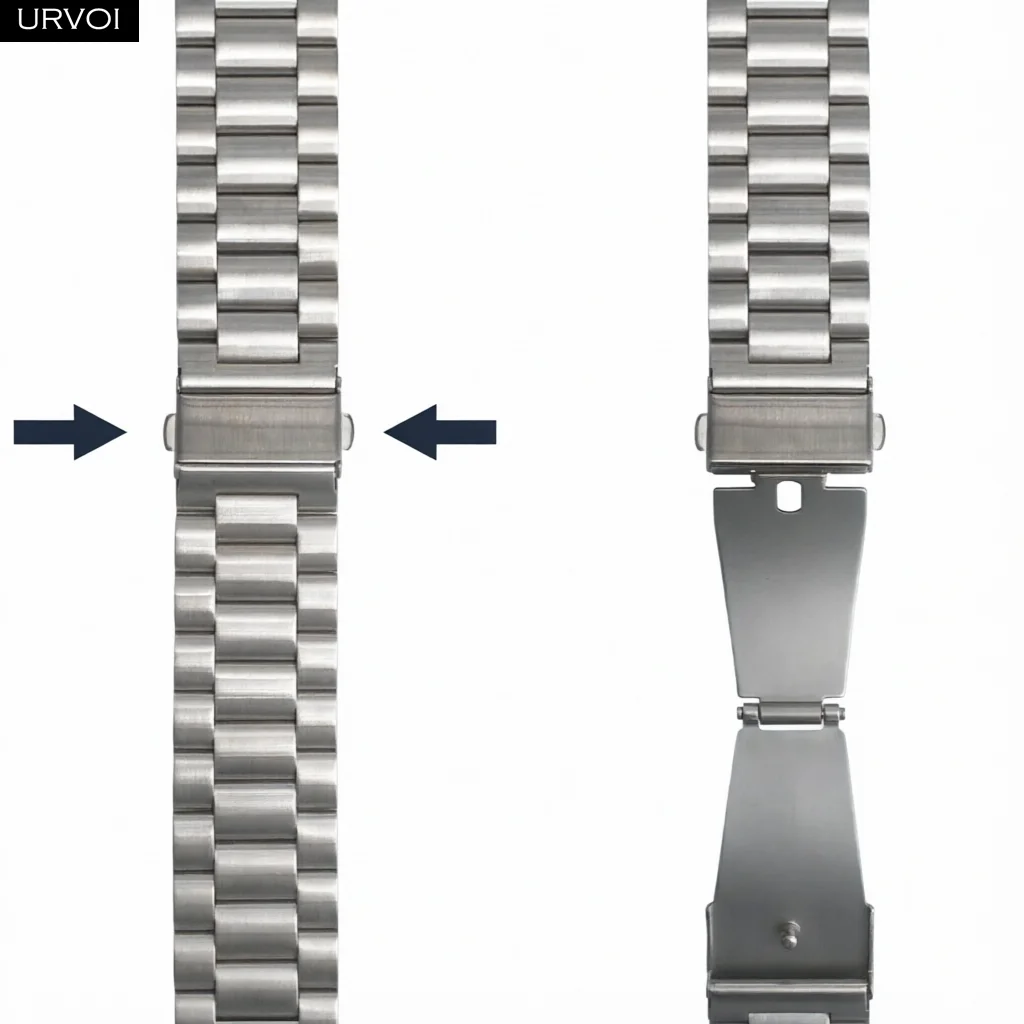 URVOI Band for Galaxy Watch Ultra 2/1 (2025) 47mm 3-Row Stainless Steel Strap Men's Wristband Fold Buckle Easy Switching Wearing