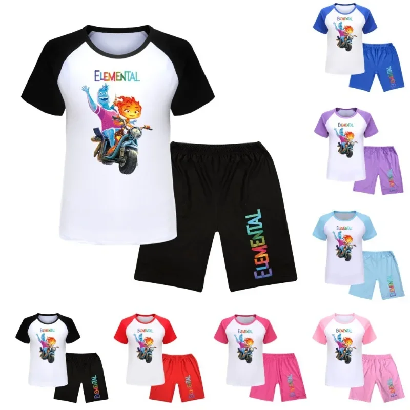 3-15Y Summer Boy and Girl T-shirt Shorts Sports Set Water Fire Elemental Crazy Element City Suit Children Cosplay Sportswear Set