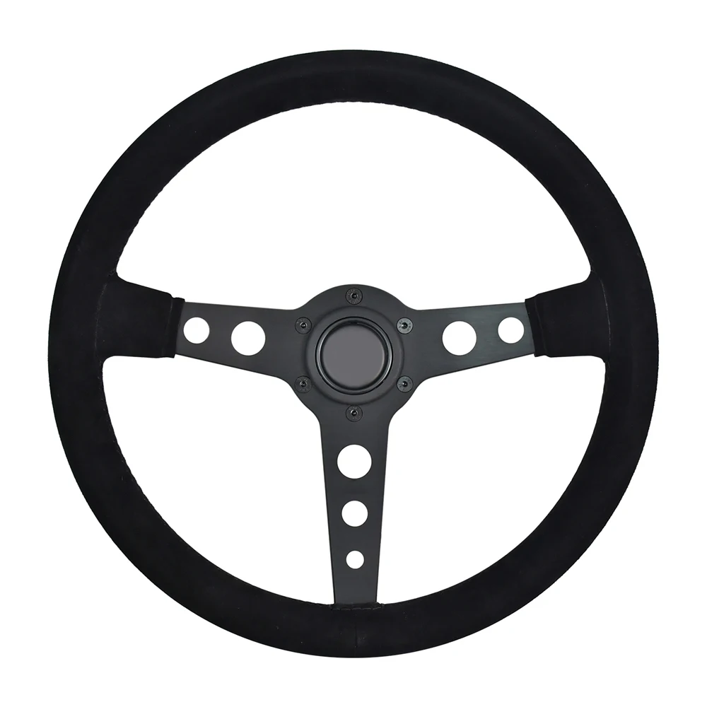 

345MM Customized Auto Racing Steering Wheel Flat Black Suede Leather Universal Sports Steering Wheel With Horn Button
