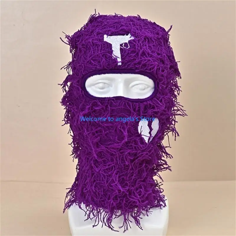 X4YC Wacky Balaclava หมวกสำหรับผู้ใหญ่ฤดูใบไม้ร่วงฤดูหนาวถักหมวกปาร์ตี้ฮาโลวีนการถ่ายภาพ Props Broken Heart หมวกถัก