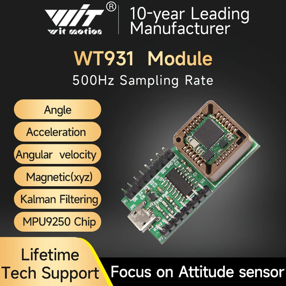 

WitMotion WT931 (XYZ, return rate 500H) AHRS MPU9250 9-axis Accelerometer,+Eletronic Gyroscope+Angle+Magnetometer, for Arduinos