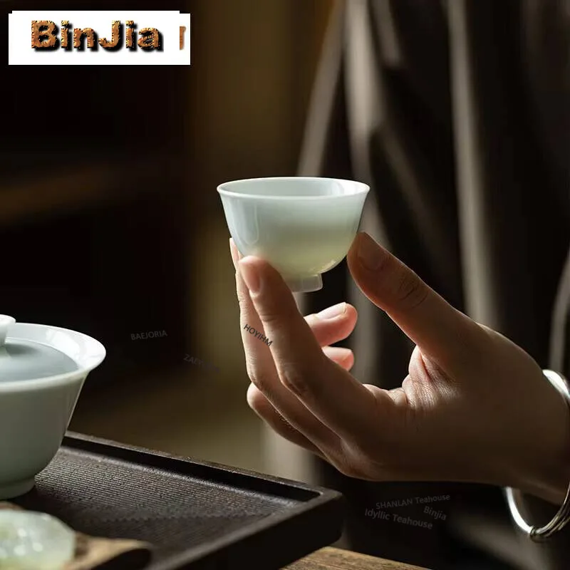 2pc/set Misty Blue Master Cup Household Handmade Golden Bell Cup Traditional Sample Tea Bowl Smelling Cup Cafes Collection 40ml