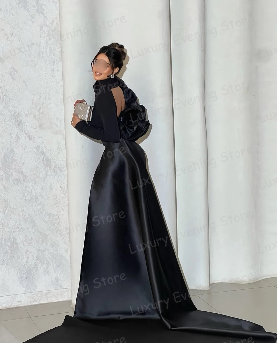 Simples sexy vestidos de noite da mulher oco sereia manga longa vestidos de baile formal sem costas vestidos de novia festa personalizado