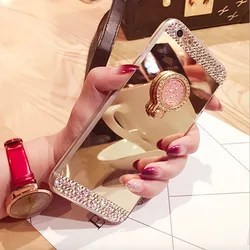 For Samsung Galaxy S23 S22 S21 S20 Ultra S10 Plus FE A52 A73 A53 Note Case Glitter Diamond Rhinestone Ring Stand Mirror Cover