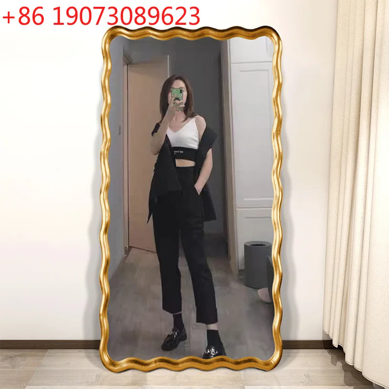 

Floor mirror Wall-mounted French bedroom fitting mirror Clothing store Simple big wave full-length mirror