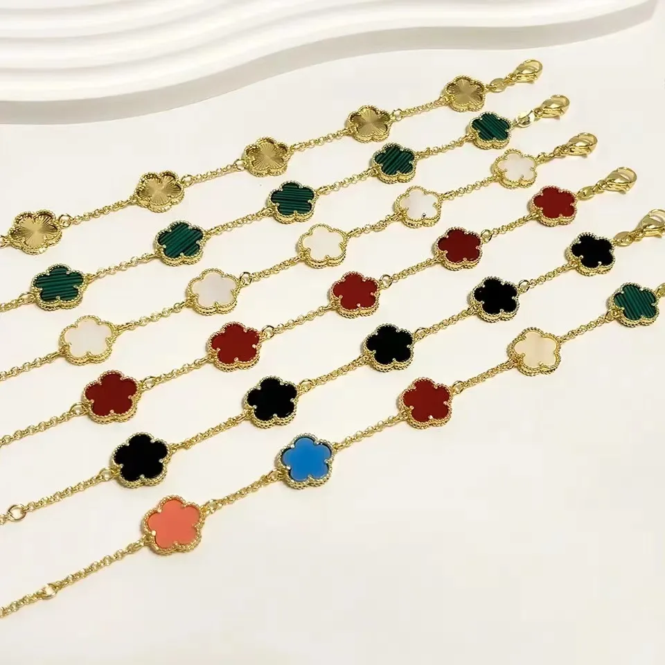 Flower Gold Plated Simple And Exquisite Plum Blossom Bracelet Double Sided Shell Stone Women's High Quality Luxury Clover