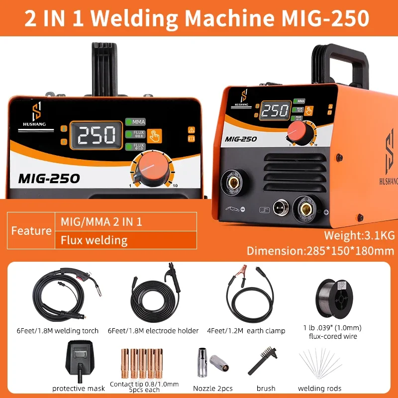 MINI Digital Gasless Mag Welder MMA Welding Machine Flux Core Wire Soldadora Poste A Souder Mig Mesin Las Mig-250 Without Gas