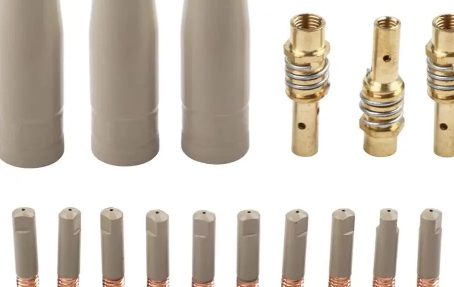 16PCS 0.9mm Copper Welding Tips Set With Coating Protection Nozzle For 15AK Airless Gas Shielded MIG Torch Accessories