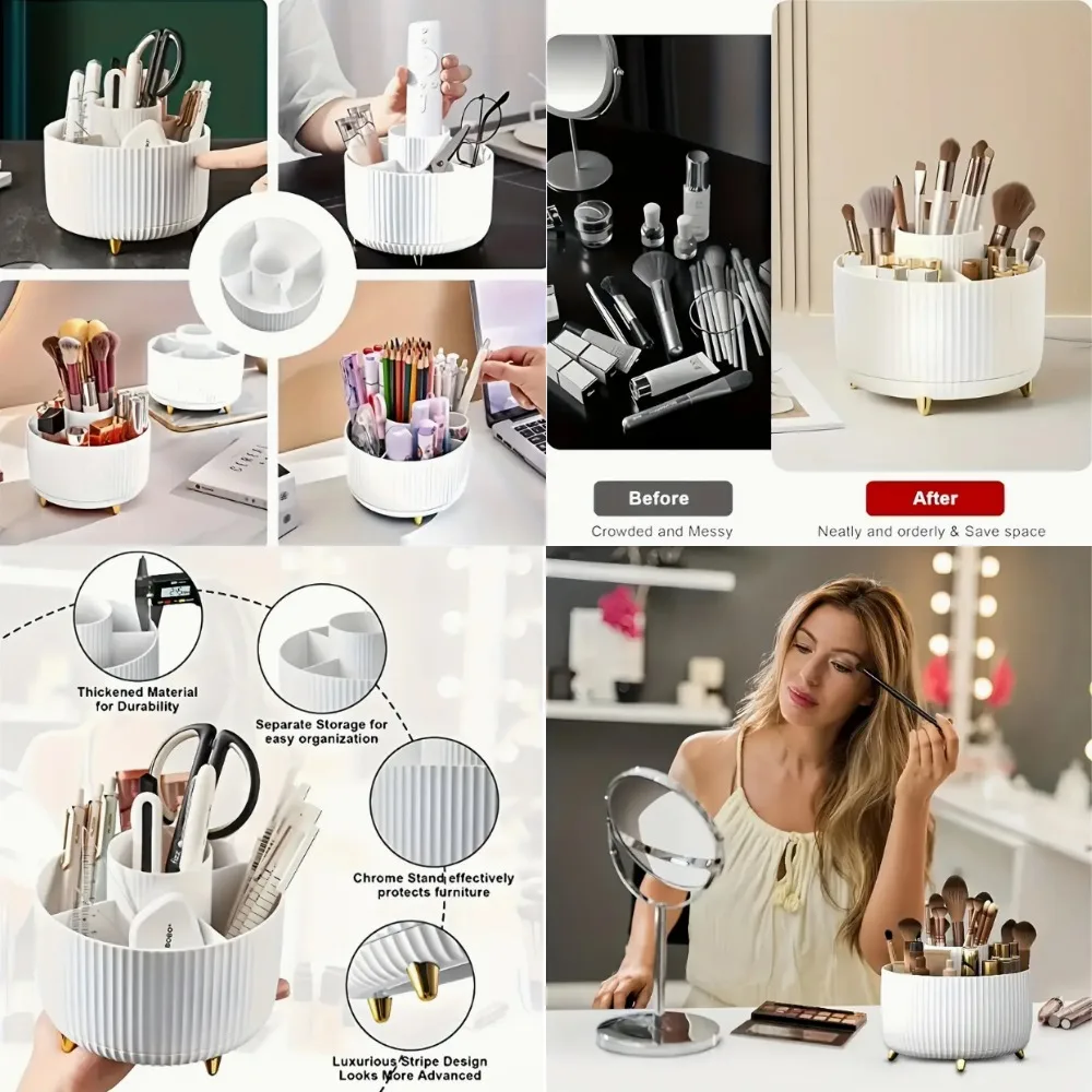Organizador de maquillaje giratorio de 5 niveles, almacenamiento de cosméticos de plástico duradero para brochas, lápices labiales, cuidado de la piel y papelería, escritorio elegante C