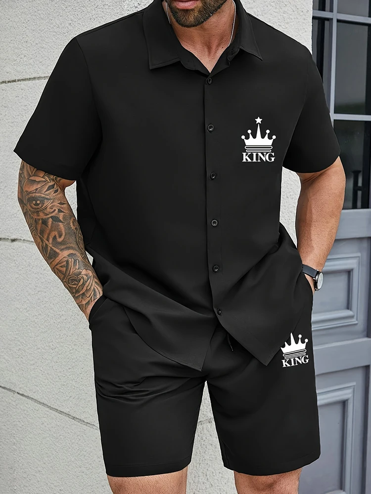 

2025 New Men's Short-Sleeve Shirt & Shorts Set Beach Resort Style Casual Activewear Set Summer Plus Size Comfortable Menswear