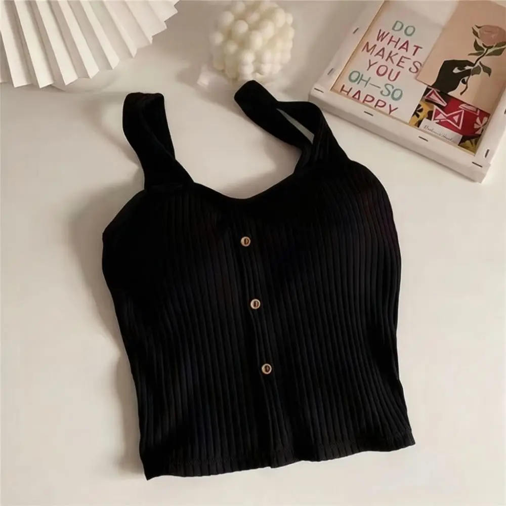 Sexy Women Backless Vest Summer Slim Fit Camisole Built In Bra Sweet Cool Style Sleeveless Crop Top Casual Outwear