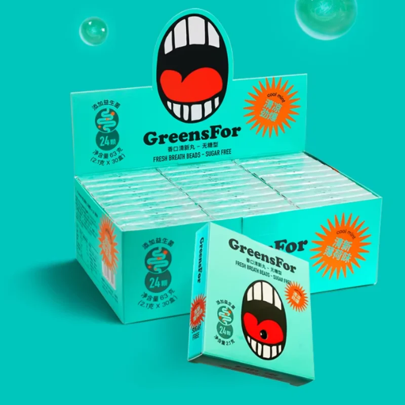 Mint Flavor Popping Beads Chewing Gum, Sugar-Free Fresh Breath Capsule Candy