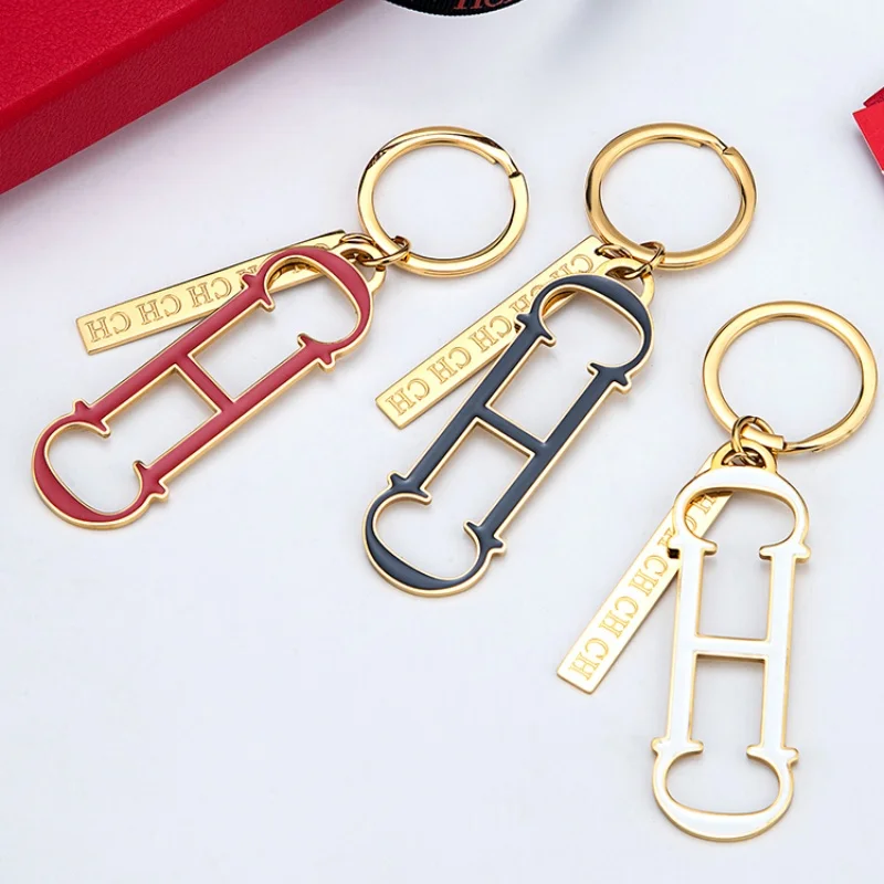 CH Shape Enamel Keychain Gold Tone Metal Car Key Holder Unisex Fashion Bag Charm Luxury Accessory Pendant Keyring